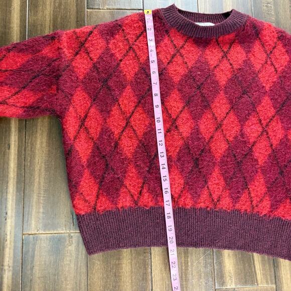 Zara Size S Red Knit Long Sleeve Sweater Chevron Argyle, Ribbed Hem & Cuffs - Picture 9 of 16